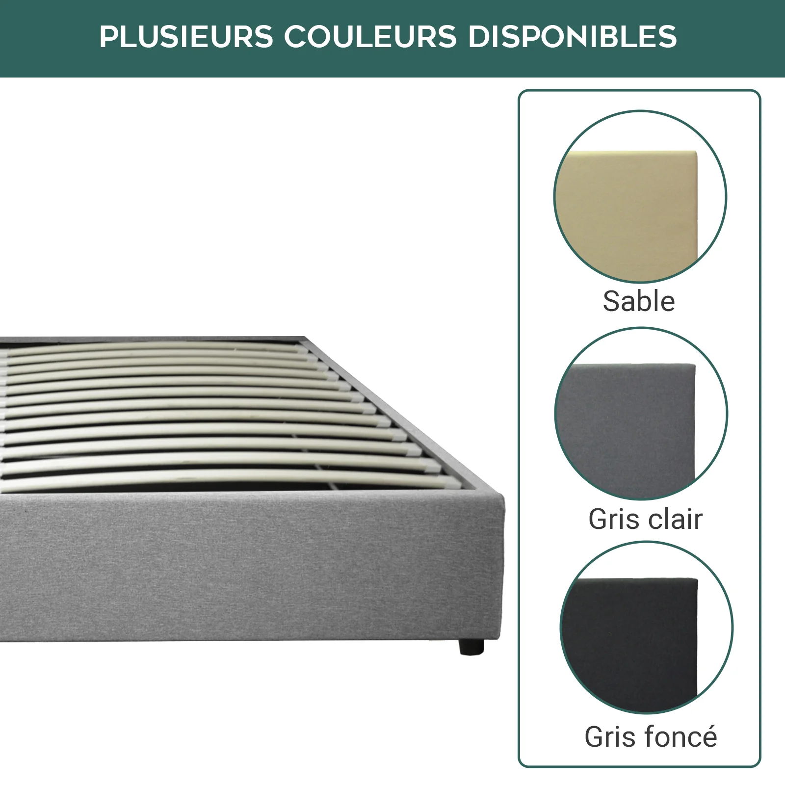 Lit coffre ouverture latérale et frontale tissu gris - Collection Parallèle - Image 9