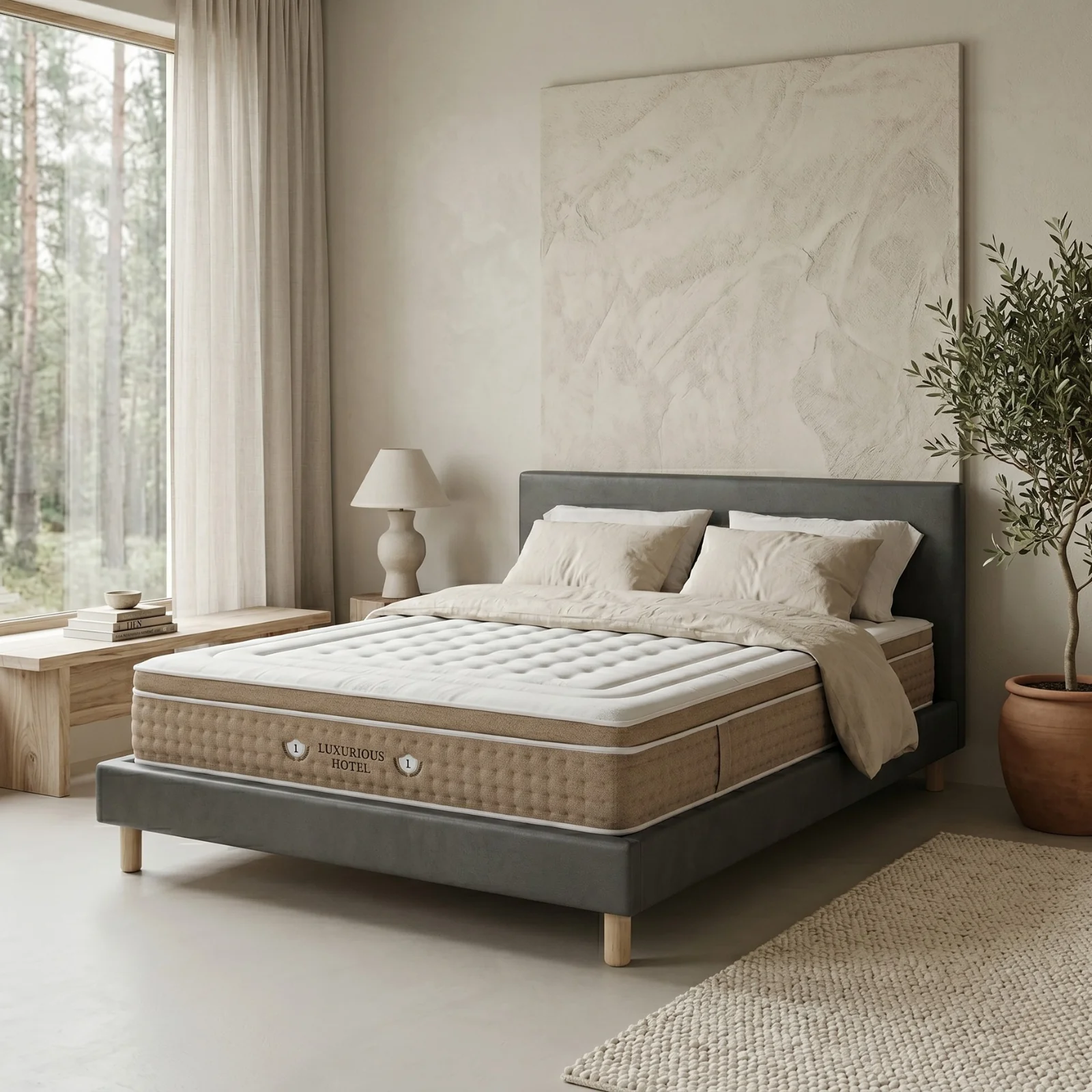 Ensemble avec lit fixe et matelas d'hôtel - Collection Simili cuir - Image 3