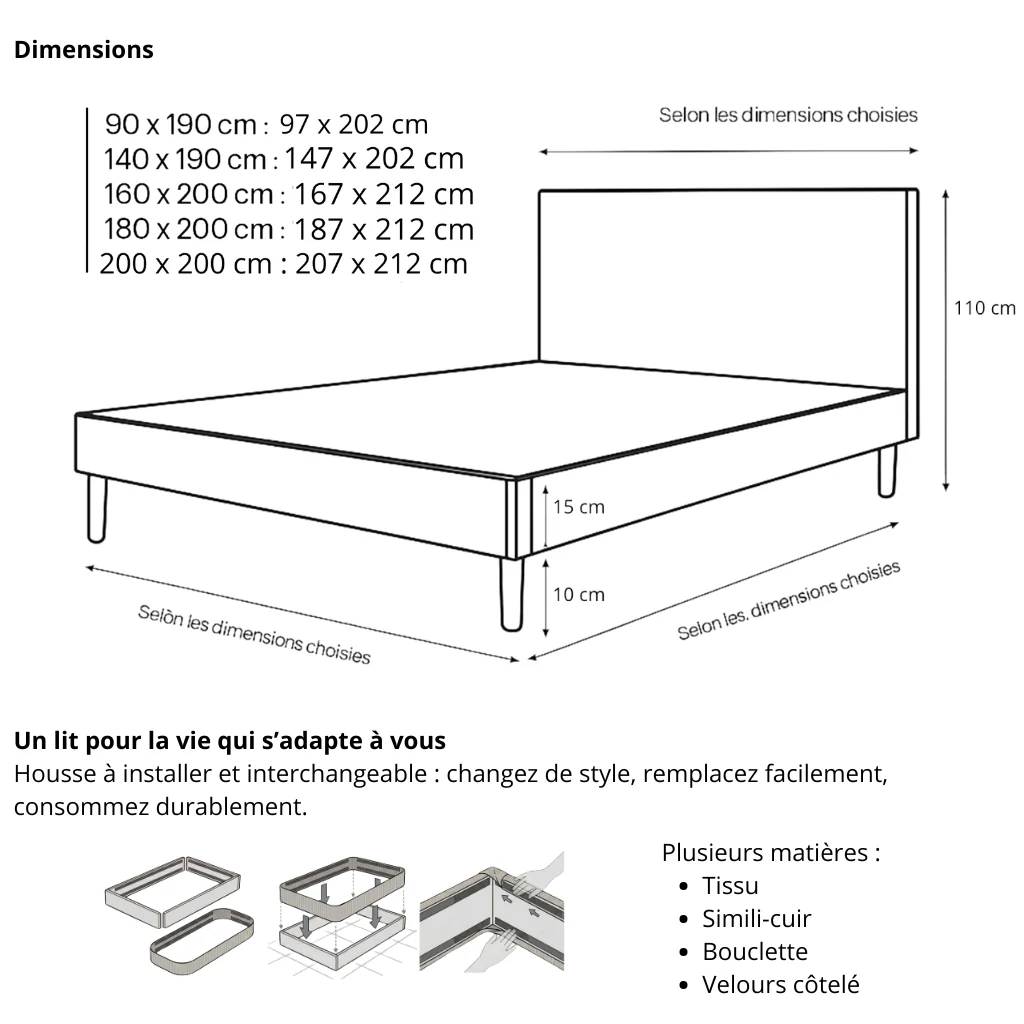Ensemble avec lit fixe et matelas d'hôtel - Collection Bouclette - Image 9