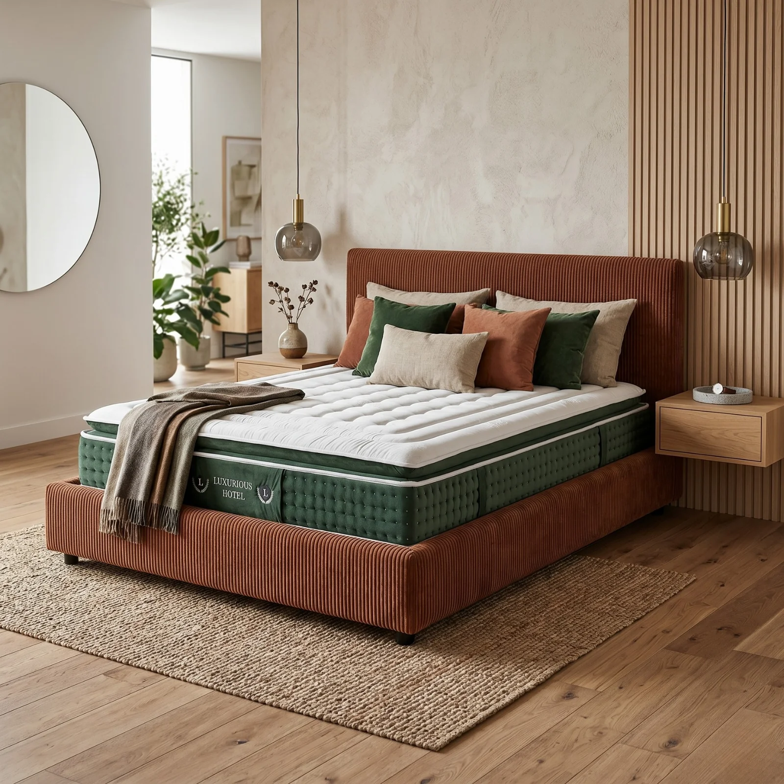 Ensemble literie complet avec lit coffre et matelas d'hôtel - Collection Velours côtelé - Image 3