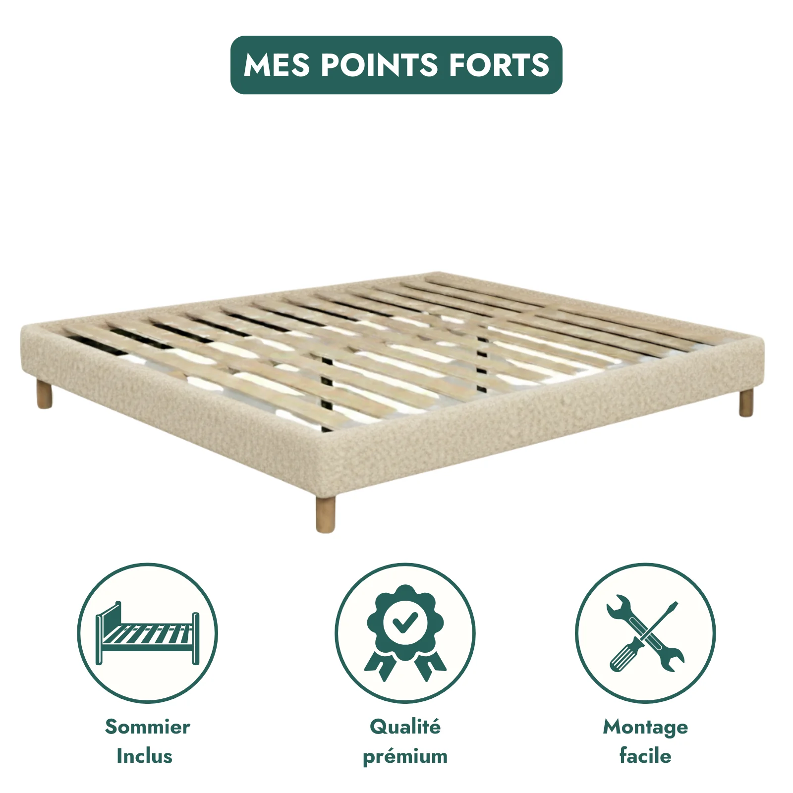 Sommier bouclette, cadre de lit, pieds bois, maintien bassin - Collection Deco - Image 10