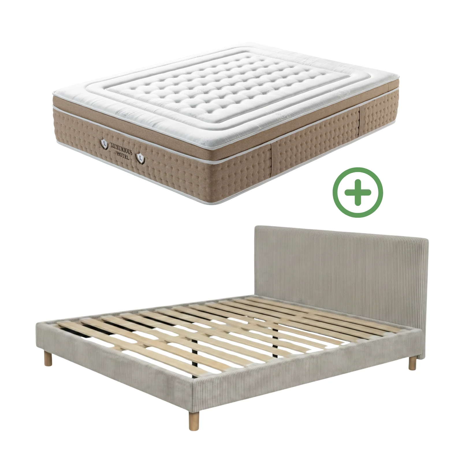 Ensemble avec lit fixe et matelas d'hôtel - Collection Velours côtelé - Image 11