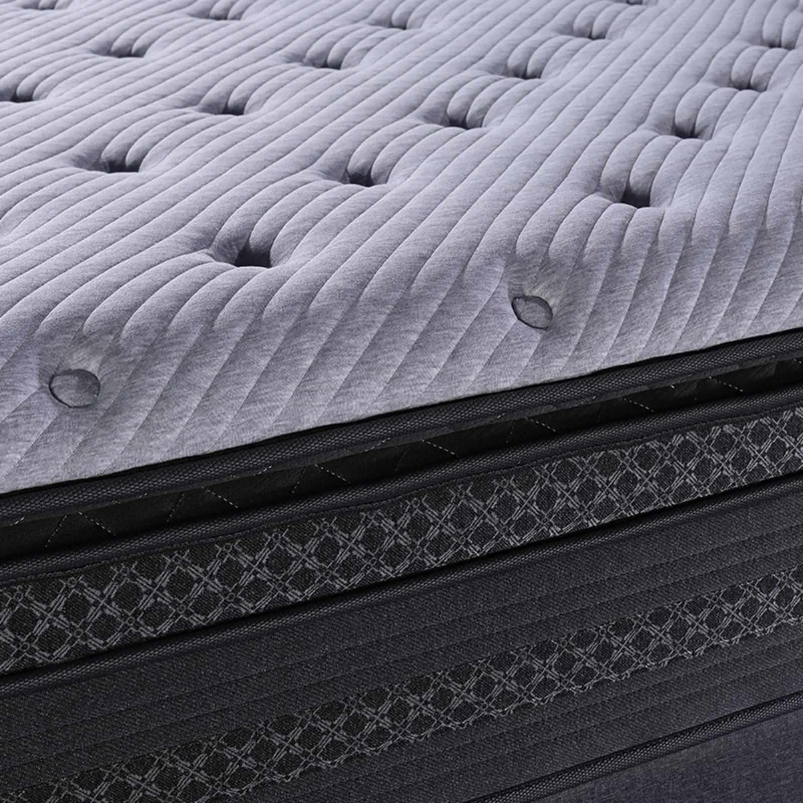 Ensemble sommier tapissier gris et matelas hybride double surmatelas - Collection Tapissier - Image 10