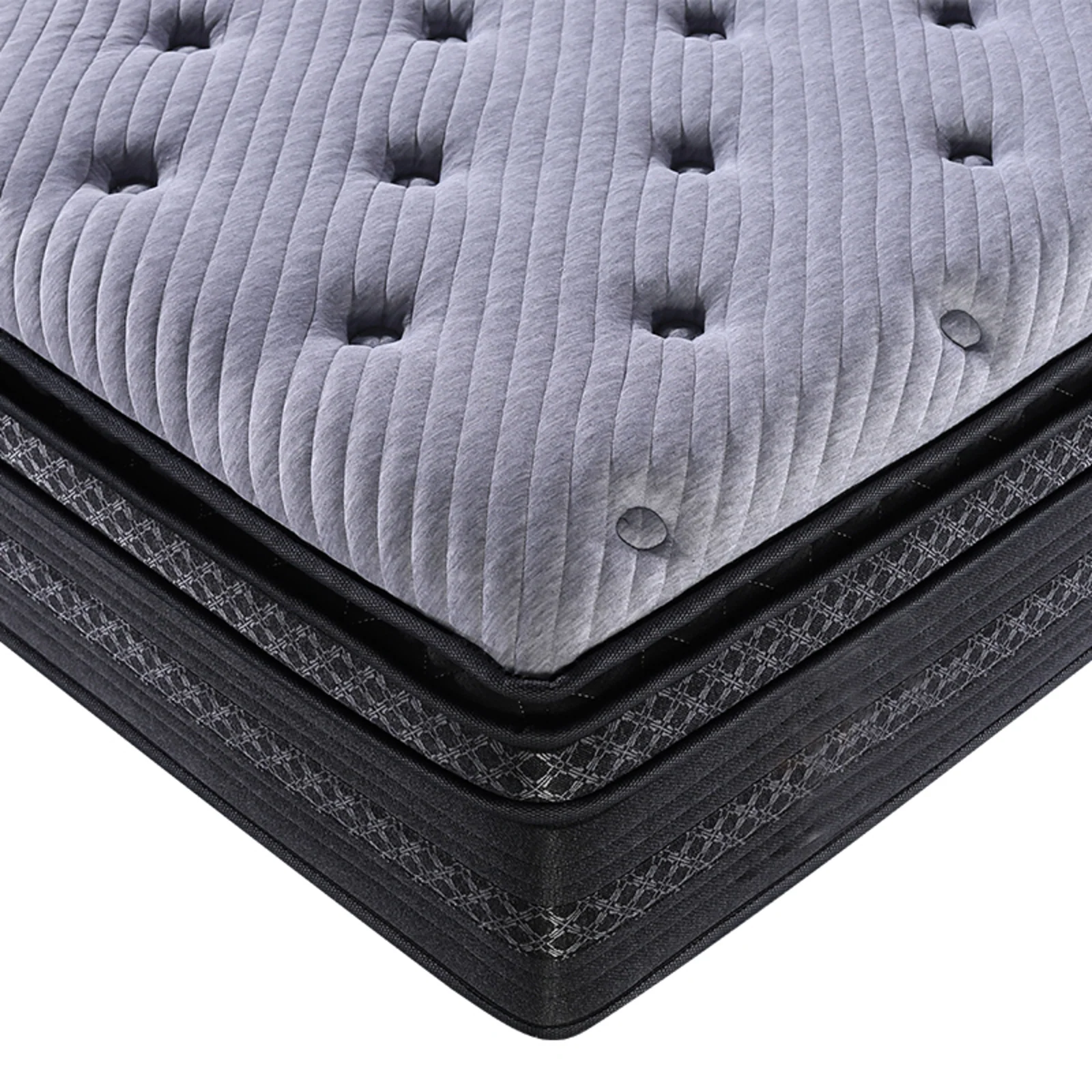 Ensemble sommier tapissier gris et matelas hybride double surmatelas - Collection Tapissier - Image 3