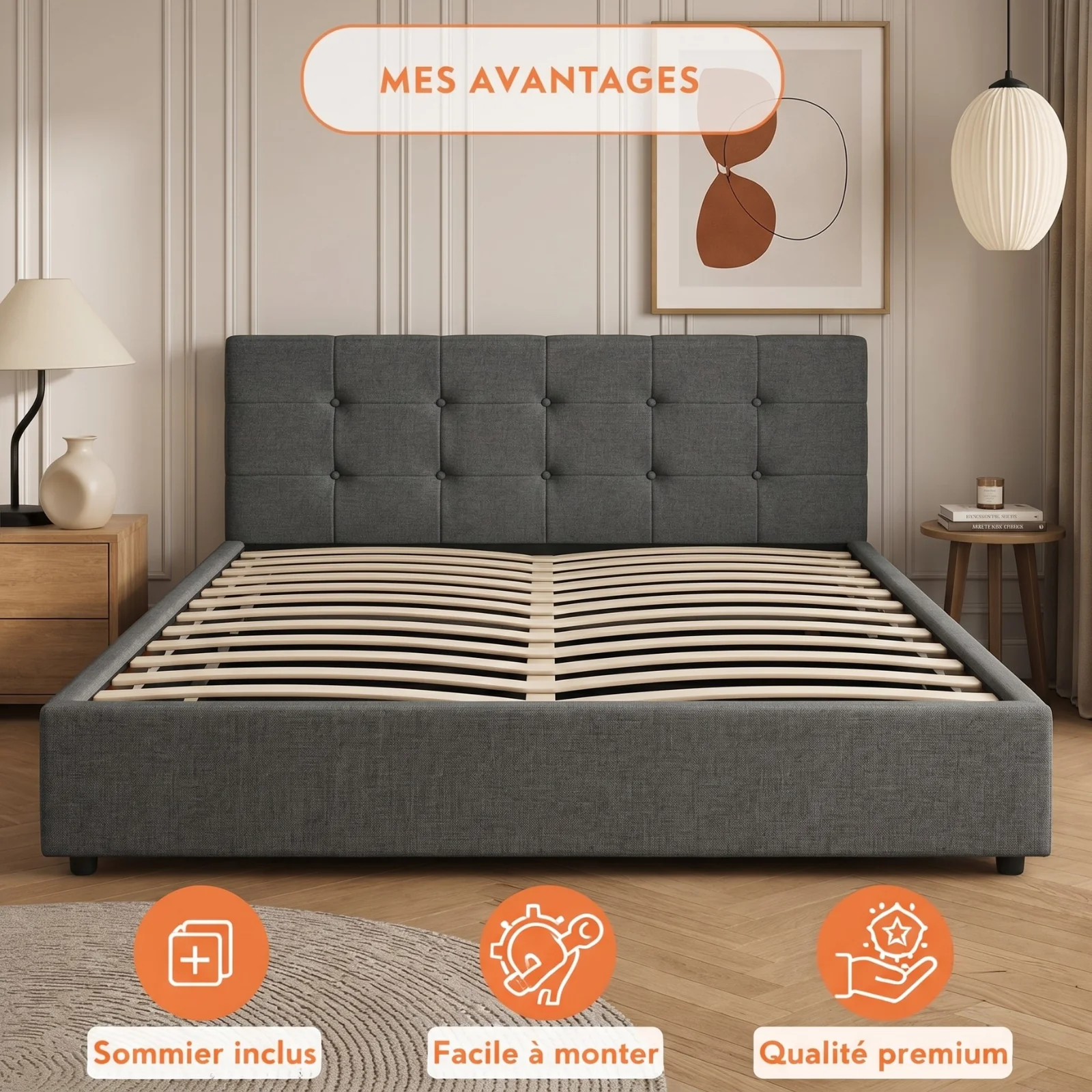 Lit coffre électrique XXL avec tête de lit design en tissu - Collection Electro - Image 3