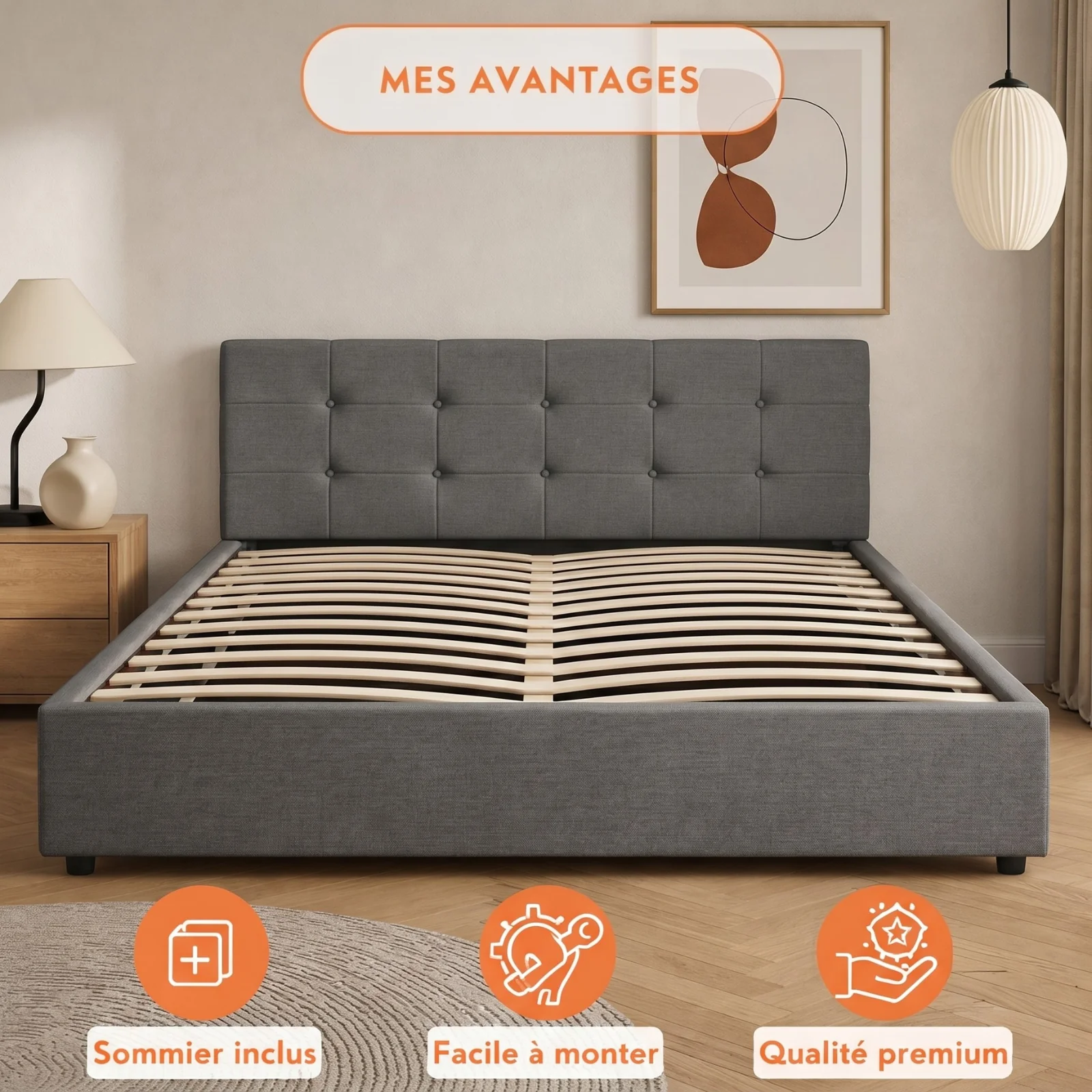 Lit coffre électrique XXL avec tête de lit design en tissu - Collection Electro - Image 6
