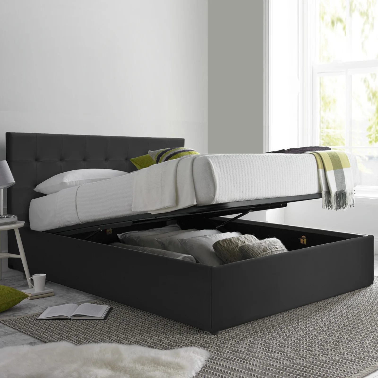 Lit grand coffre avec tête de lit capitonnée en simili cuir - Collection VariLuxe - Image 43
