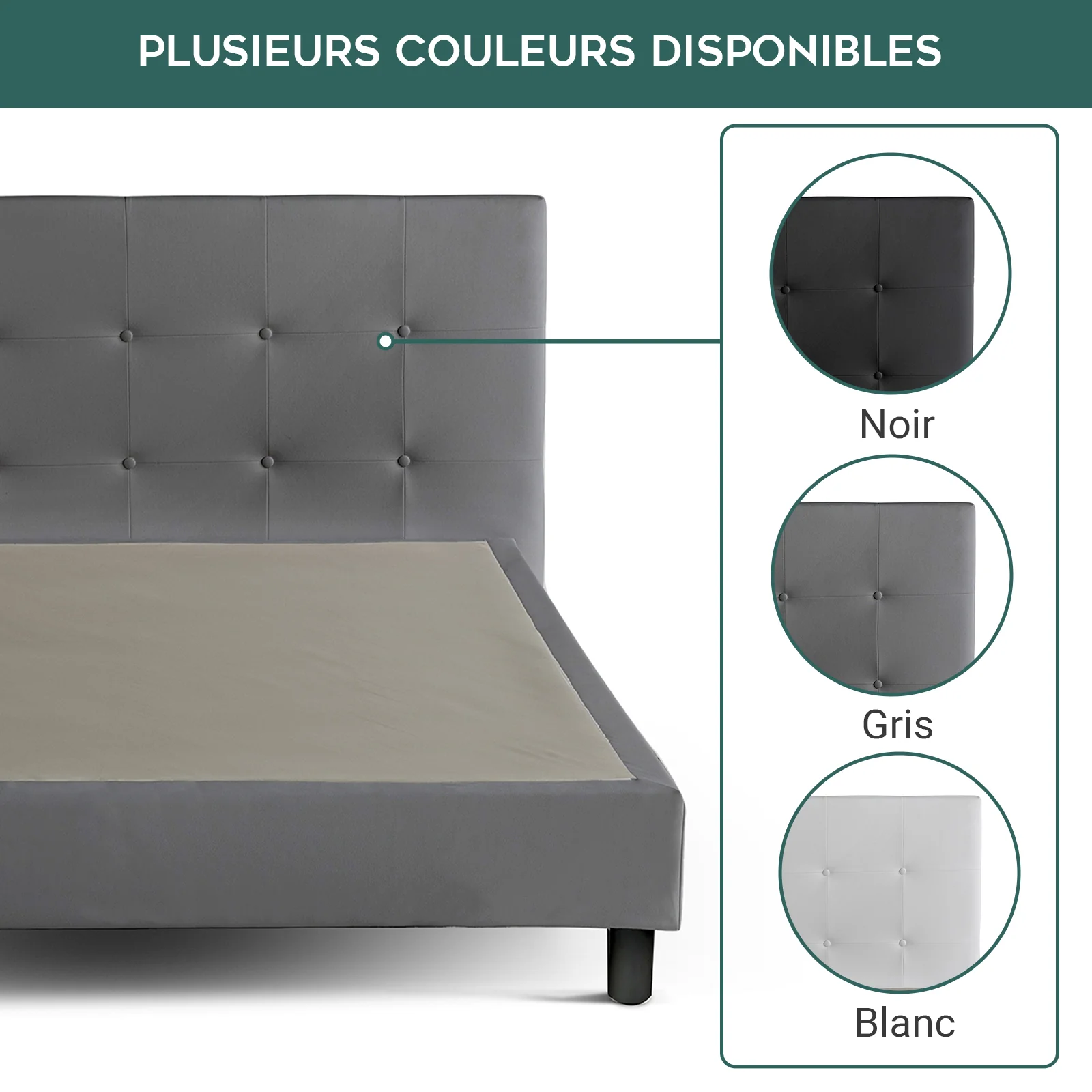 Lit capitonné contemporain en simili cuir avec sommier - Collection Triomphe - Image 18