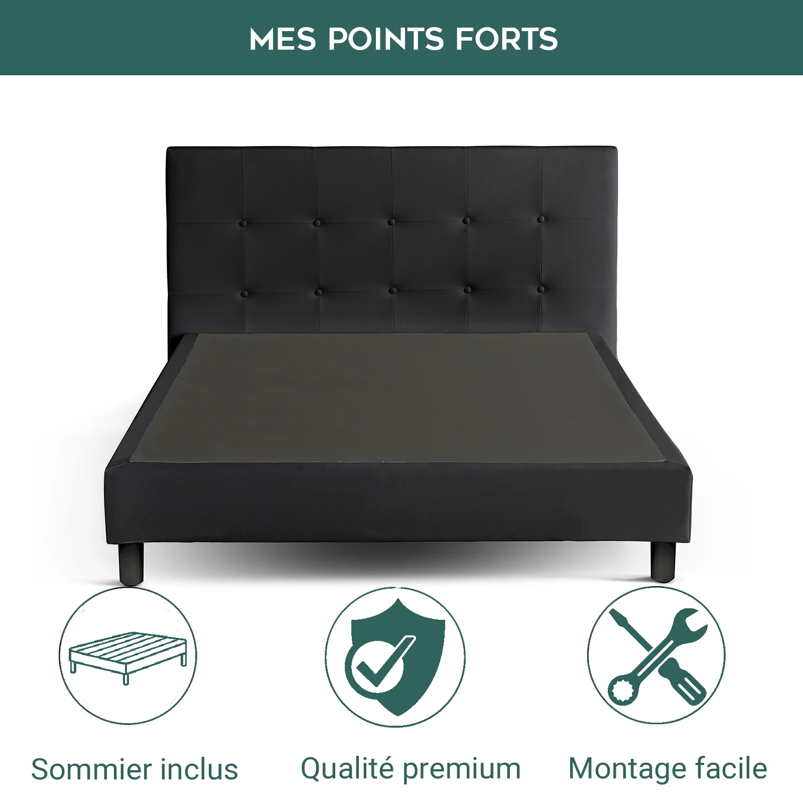 Lit capitonné contemporain en simili cuir avec sommier - Collection Triomphe - Image 8