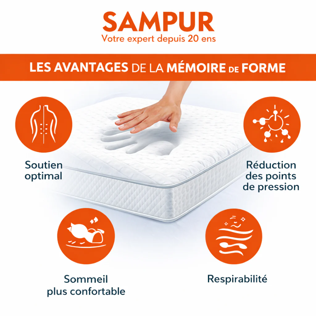 Matelas mémoire de forme, surmatelas intégré - Collection César - Image 13