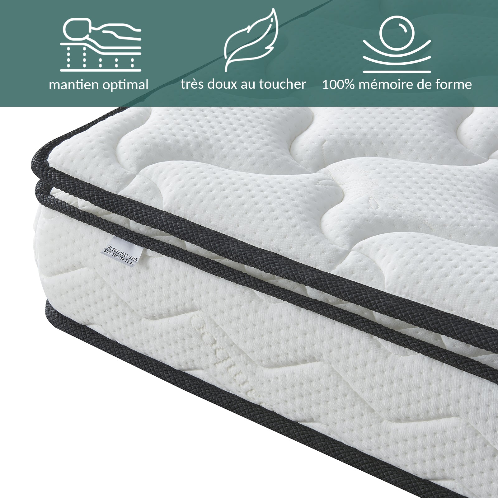 Matelas mémoire de forme, surmatelas intégré - Collection César - Image 4