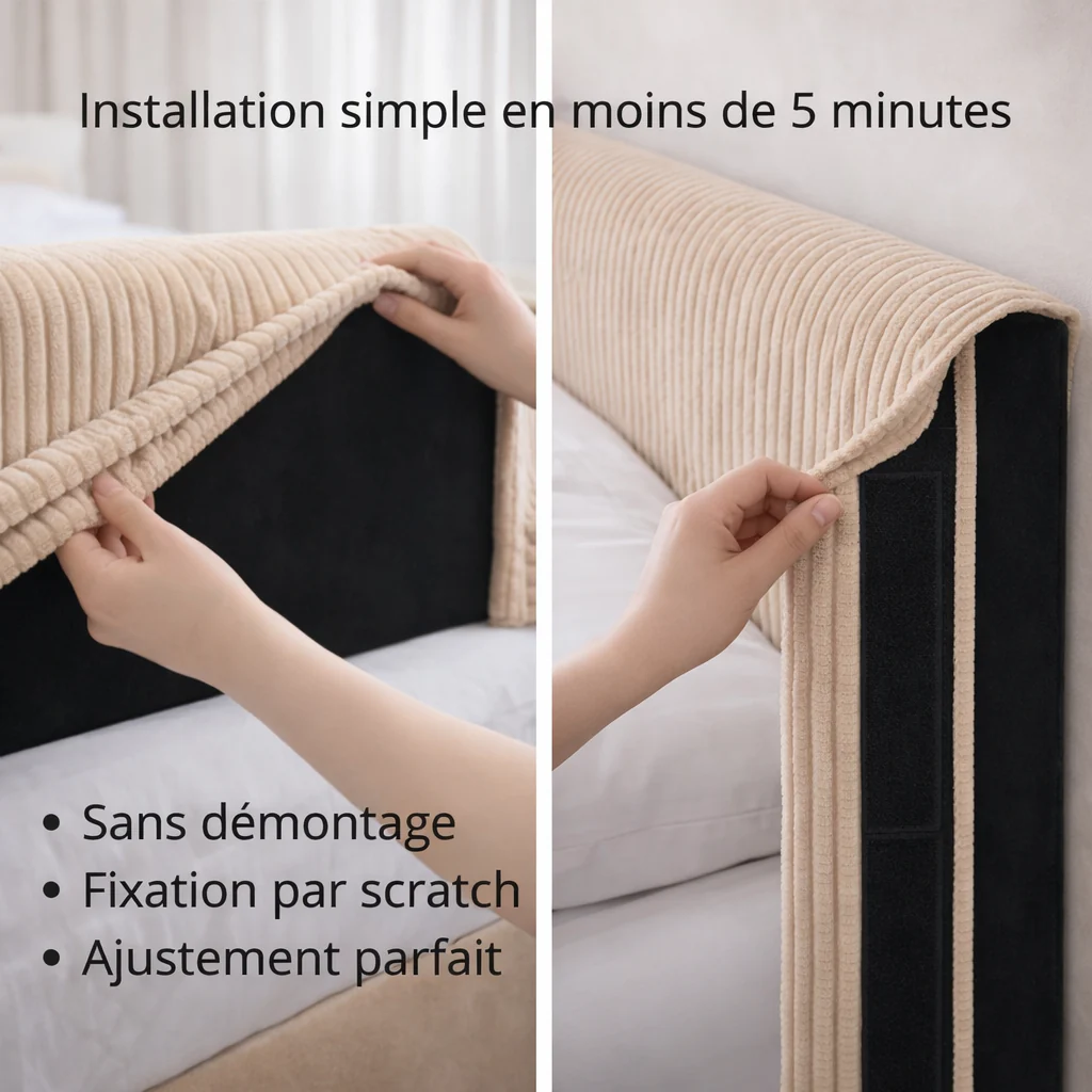Housse de tête de lit velours côtelé sable - Image 3